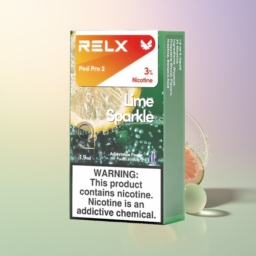 RELX Pod Pro 2 600 Puffs Lime Sparkle 19ml 3 Voltage Modes 2 Pods/Pack