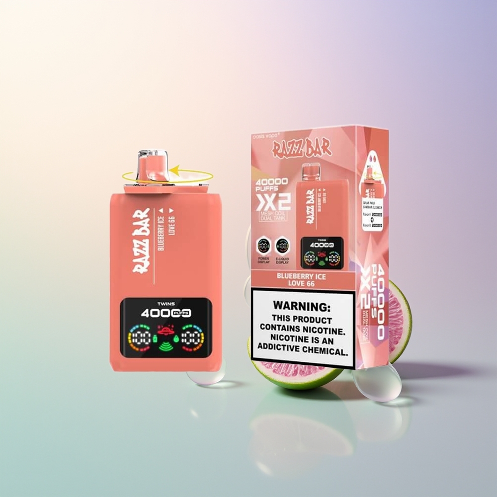 Razz Bar 40000 Puffs Blueberry Ice Disposable Vape with Power Screen Display 10Ohm 2 Mesh Coil 650Mah Type-C 25 Nicotine - Love 66
