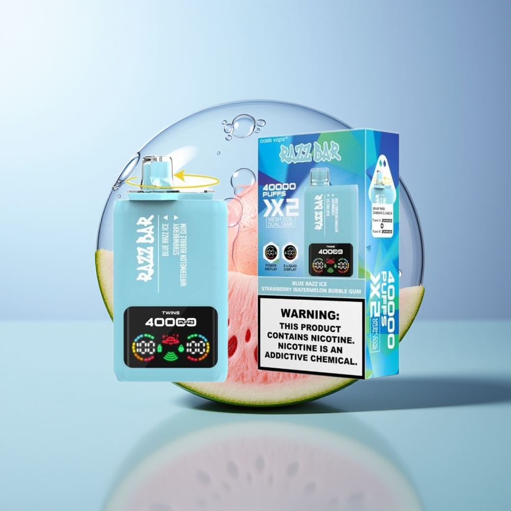 Razz Bar 40000 Puffs Disposable Vape Blue Razz Ice Strawberry Watermelon Bubble Gum Mesh Coil Type-C