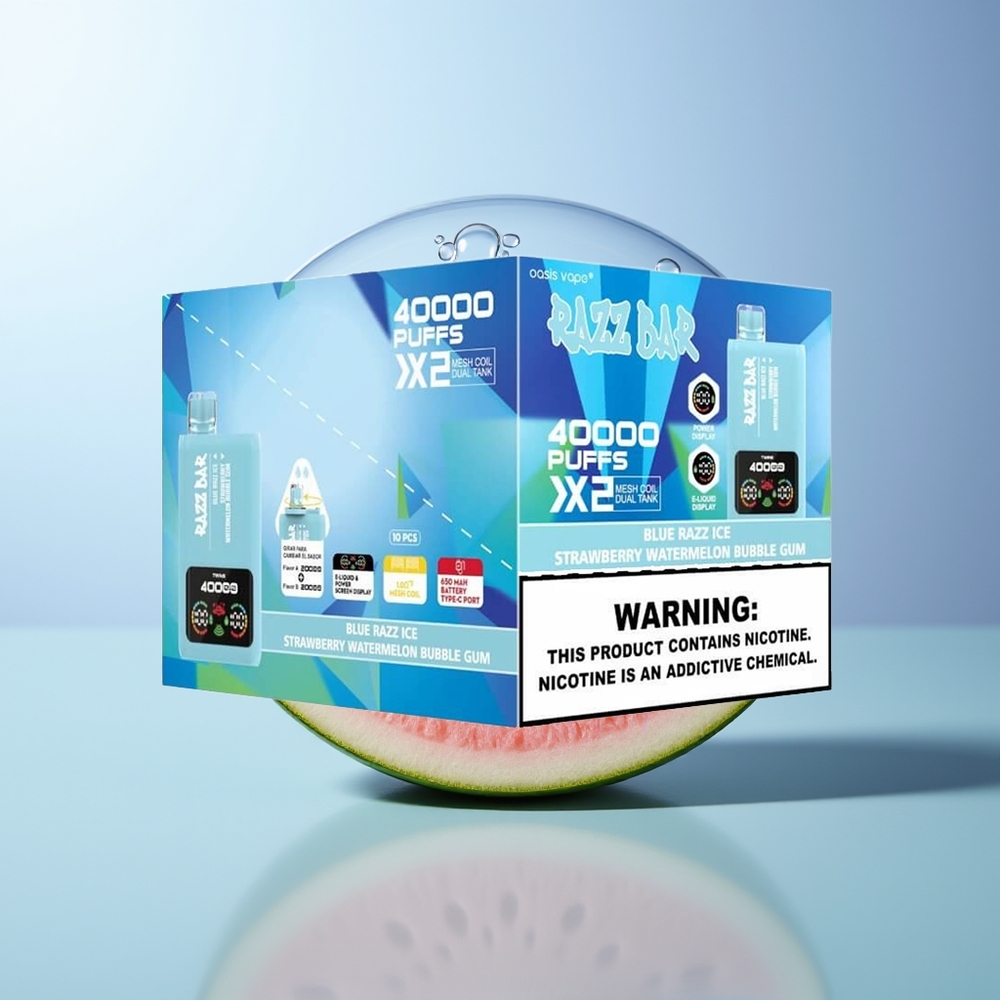 Razz Bar 40000 Puffs Disposable Vape Blue Razz Ice Strawberry Watermelon Bubble Gum Mesh Coil Type-C
