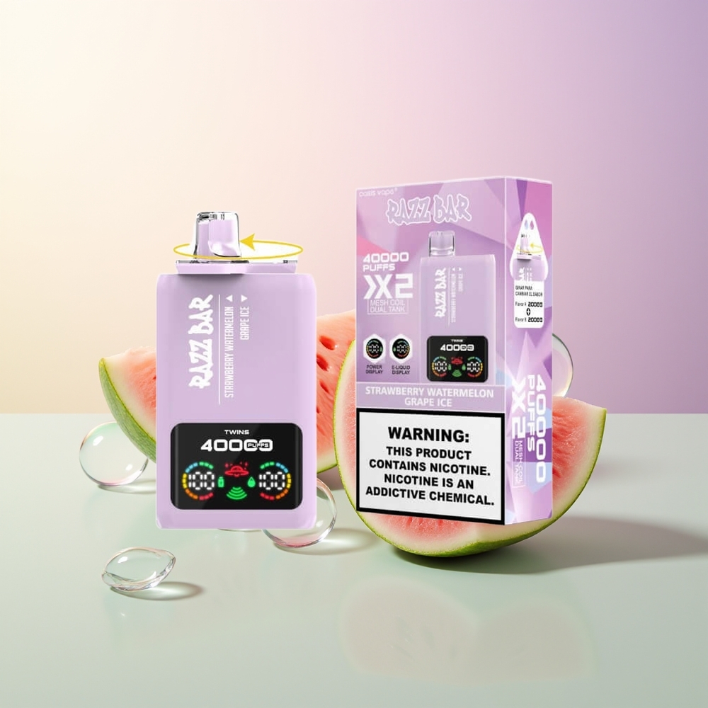 Razz Bar 40000 Puffs Disposable Vape Strawberry Watermelon Grape Ice with Power Screen Display 10Ohm 2 Mesh Coil 650mAh Battery Type-C Port 2 5 Nicotine