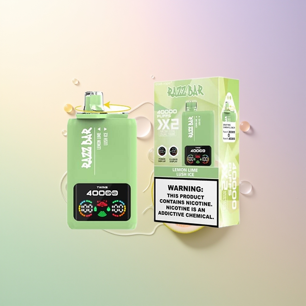 Razz Bar 40000 Puffs Lemon Lime Lush Ice Disposable Vape with Power Screen Display 10Ohm Mesh Coil 650mAh Type-C 25 Nicotine