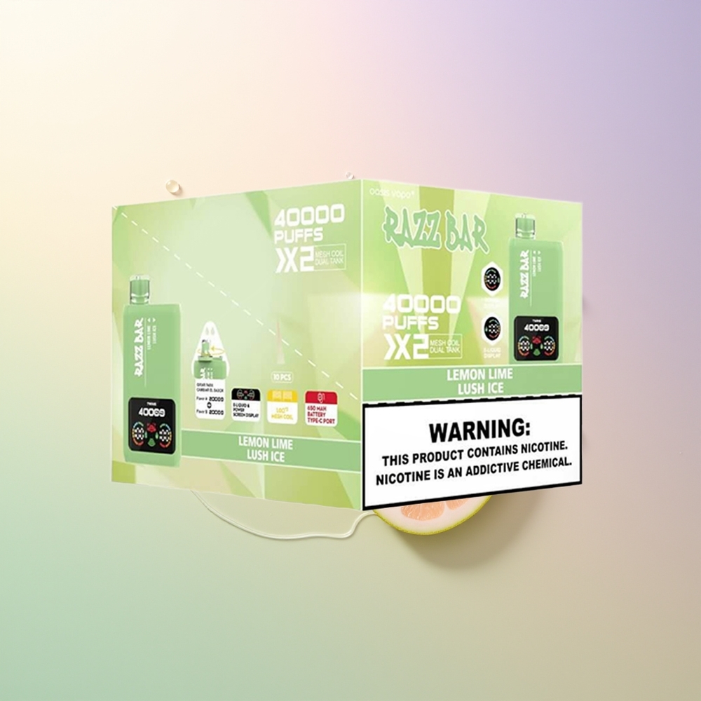 Razz Bar 40000 Puffs Lemon Lime Lush Ice Disposable Vape with Power Screen Display 10Ohm Mesh Coil 650mAh Type-C 25 Nicotine