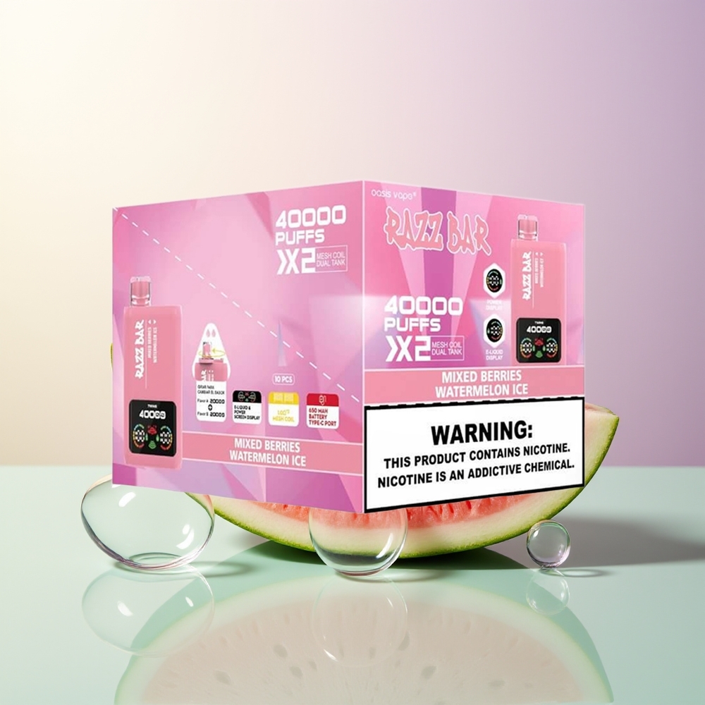 Razz Bar 40000 Puffs Mixed Berries Watermelon Ice Mesh Coil Power Screen 650mAh Type-C 2 5 Nicotine