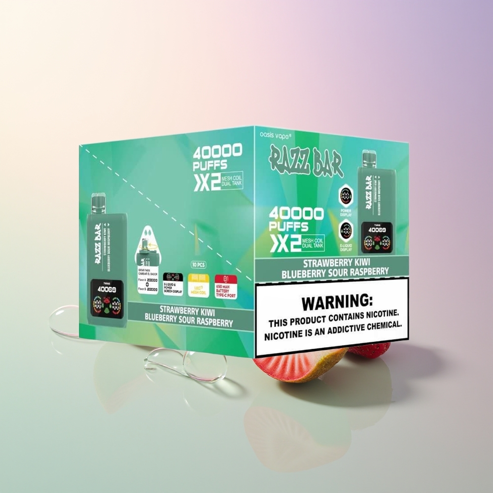 Razz Bar 40000 Puffs Strawberry Kiwi Blueberry Sour Raspberry Power Screen Display 10Ohm Mesh Coil Type-C Port 2 5 Nicotine