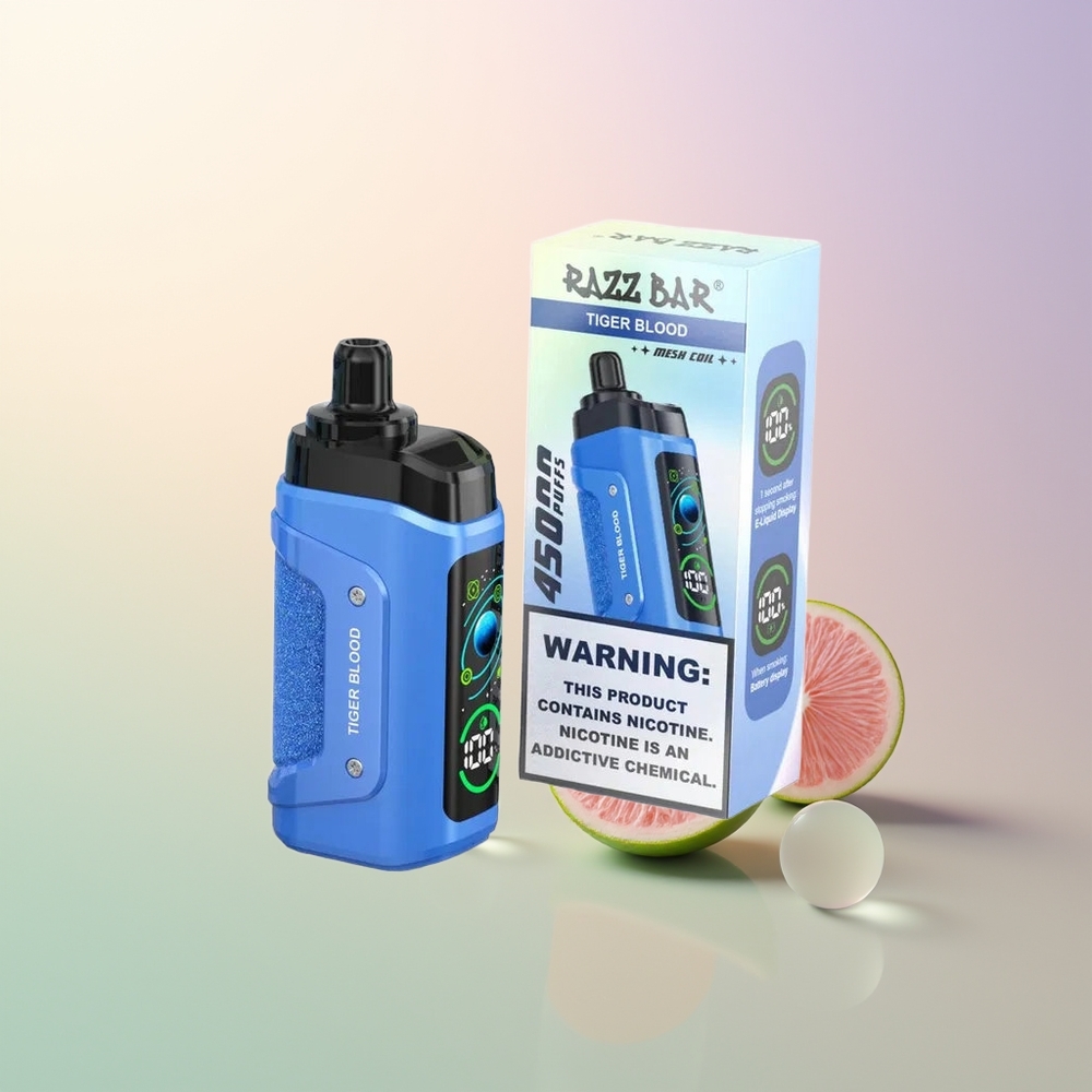 Razz Bar 45000 Puffs Disposable Vape Tiger Blood Mesh Adjustable Airflow Rechargeable