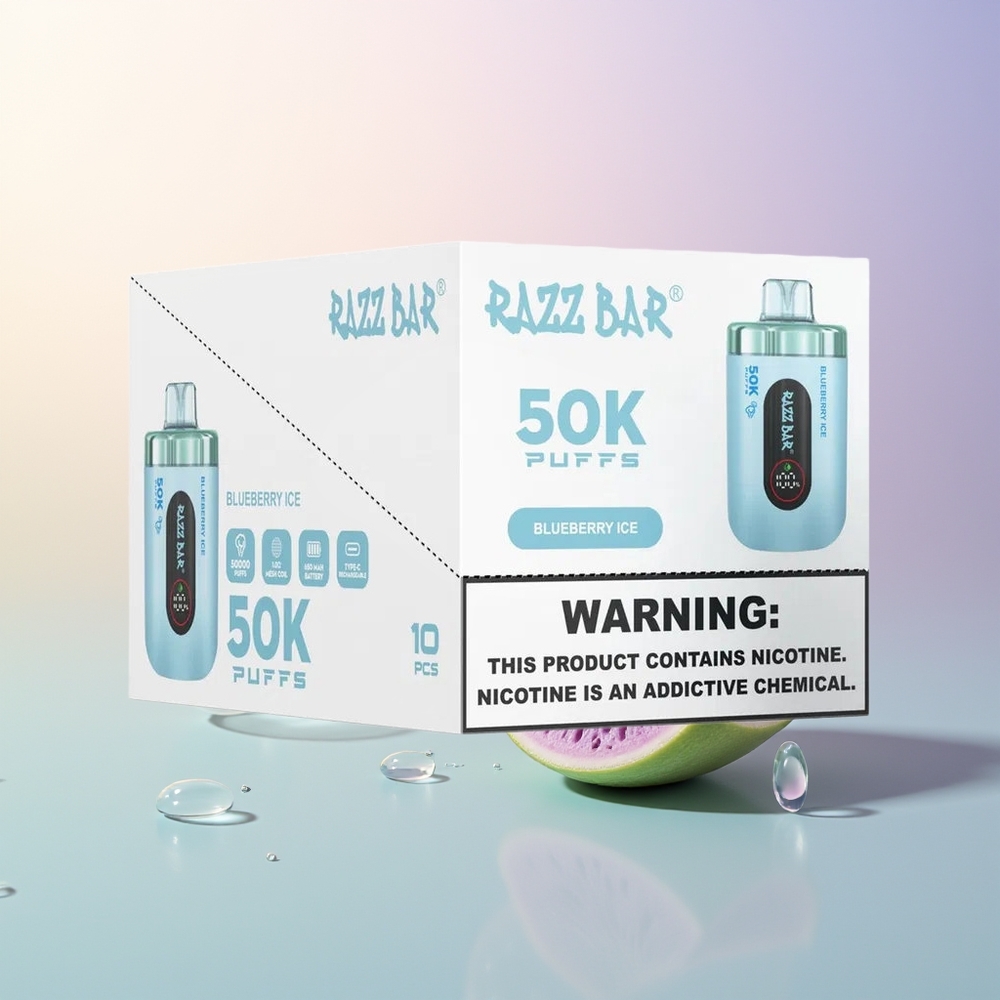 Razz Bar 50K Puffs Blueberry Ice Disposable Vape 10 Ohm Mesh 650mAh Type-C 2 Nicotine