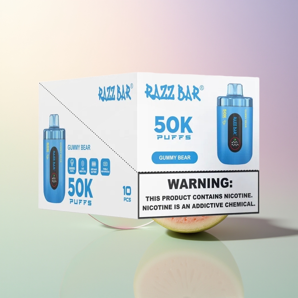 Razz Bar 50K Puffs Gummy Bear 10 Ohm Mesh 650mAh Type-C 2 Nicotine