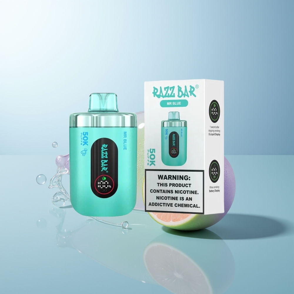 Razz Bar 50K Puffs Mr Blue Type-C Rechargeable 10 Ohm Mesh 2 Nicotine