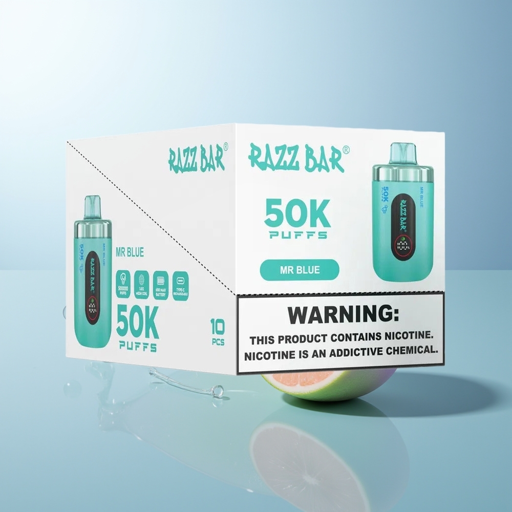 Razz Bar 50K Puffs Mr Blue Type-C Rechargeable 10 Ohm Mesh 2 Nicotine