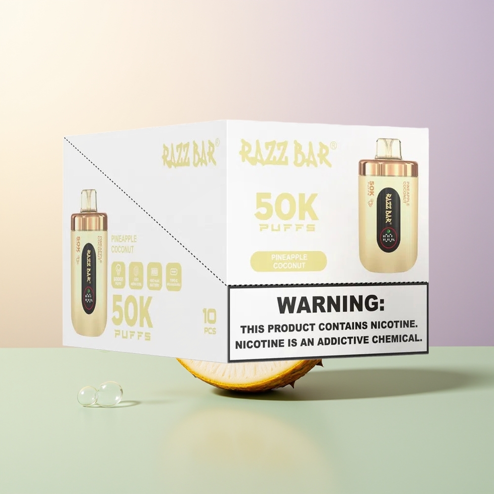 Razz Bar 50K Puffs Pineapple Coconut 10 Ohm 650mAh Type-C 2 Nicotine Disposable Vape
