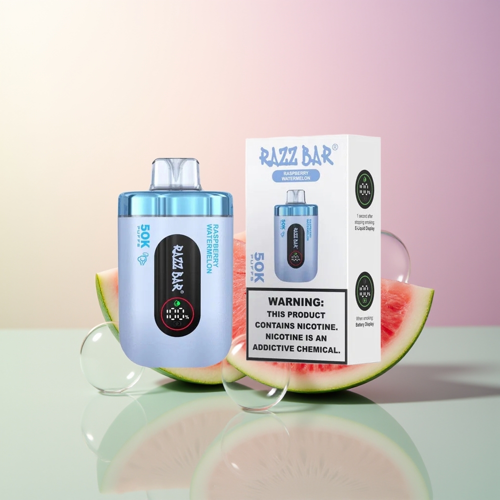 Razz Bar 50K Puffs Raspberry Watermelon Disposable Vape 10 Ohm Mesh 650mAh Type-C 2 Nicotine
