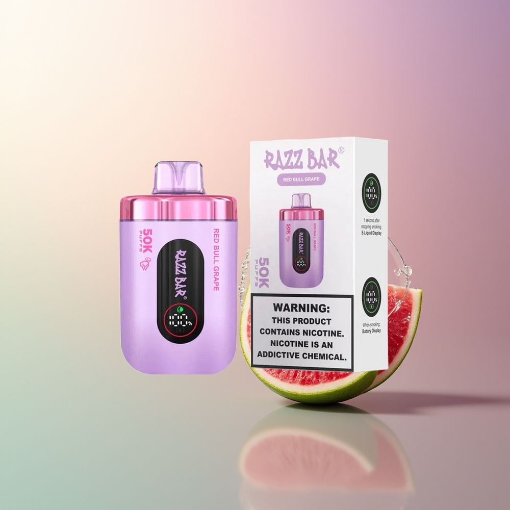 Razz Bar 50K Puffs Red Bull Grape Disposable Vape 10 Ohm Mesh 650mAh Type-C 2 Nicotine
