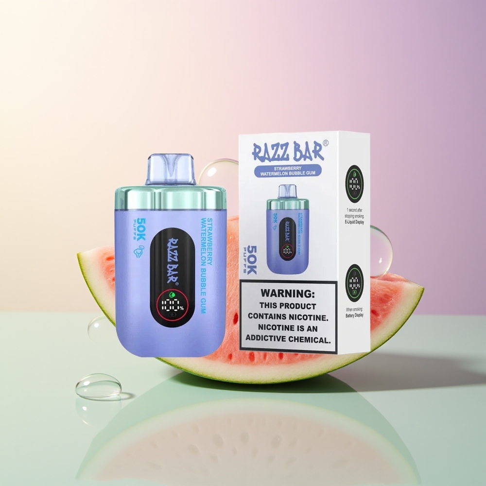 Razz Bar 50K Puffs Strawberry Watermelon Bubble Gum 10 Ohm Mesh 650mAh Type-C 2 Nicotine