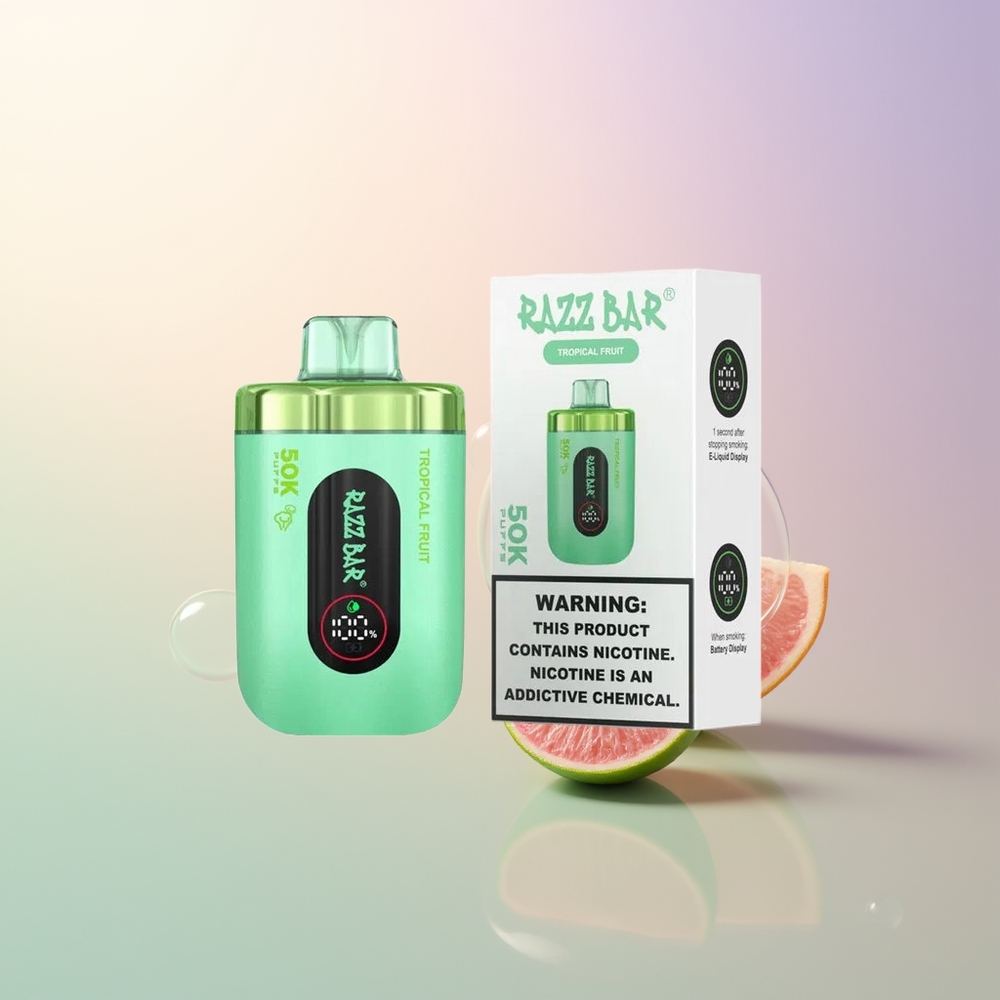Razz Bar 50K Puffs Tropical Fruit 10 Ohm Mesh 650mAh Type-C 2 Nicotine