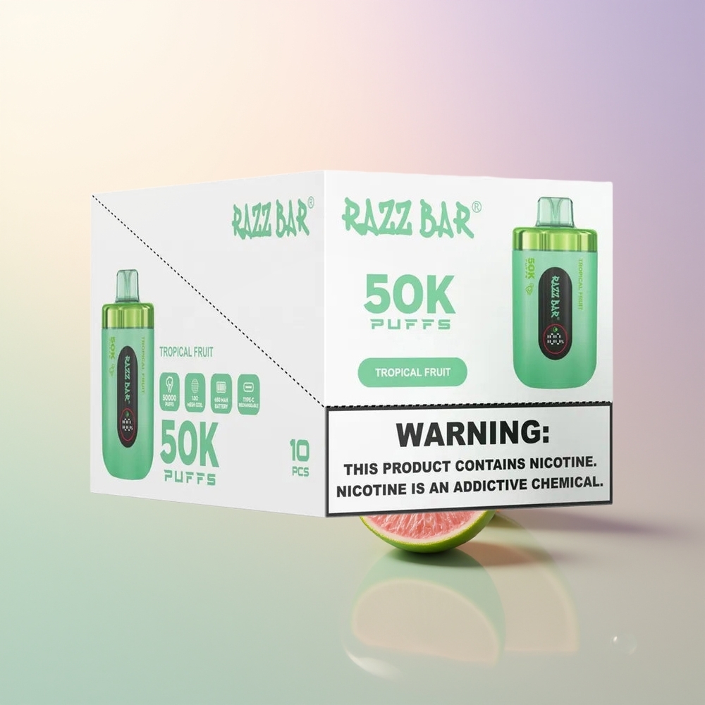 Razz Bar 50K Puffs Tropical Fruit 10 Ohm Mesh 650mAh Type-C 2 Nicotine