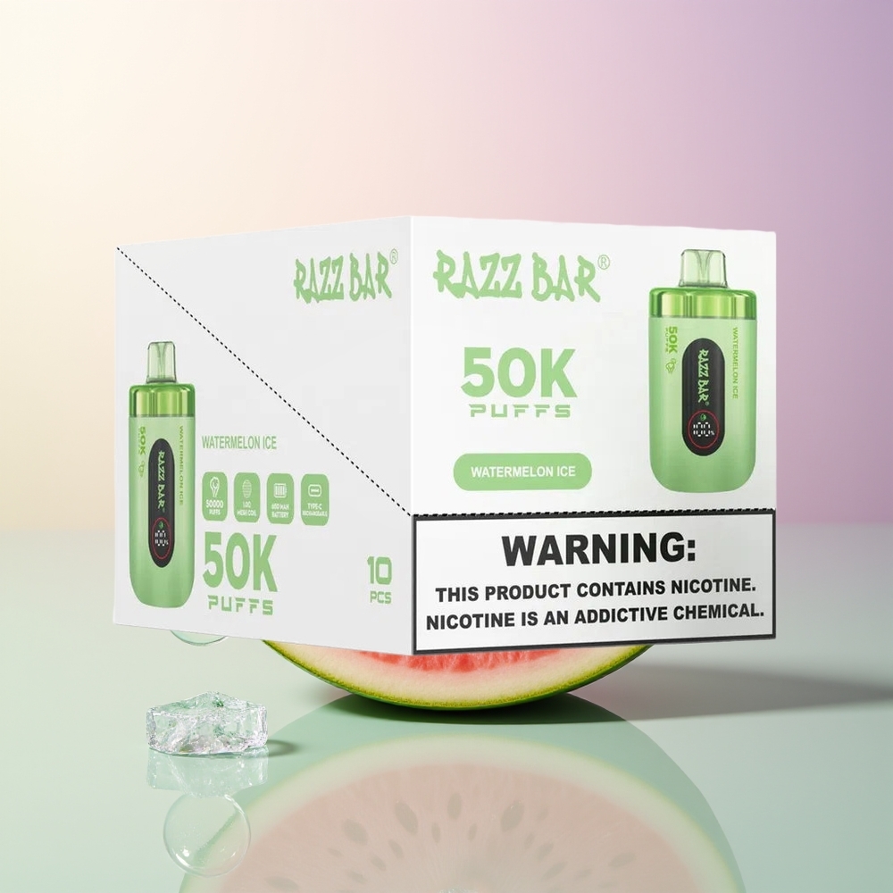 Razz Bar 50K Puffs Watermelon Ice Disposable Vape 10 Ohm Mesh 650mAh Type-C 2 Nicotine