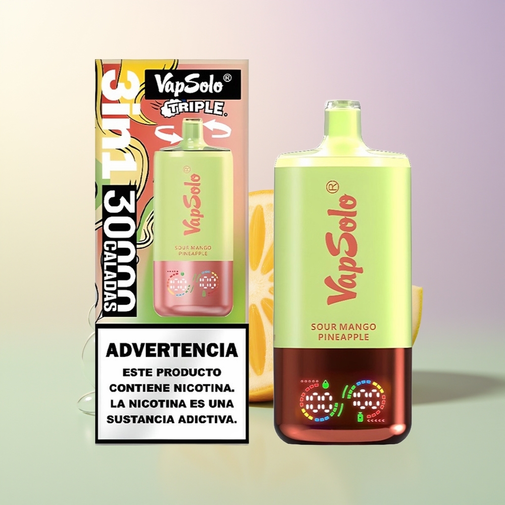 VapSolo Triple 30000 Puffs 40ml 3-Tank Sour Mango Pineapple Disposable Vape