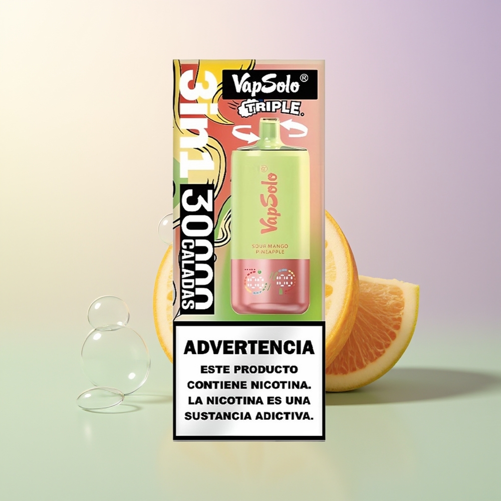 VapSolo Triple 30000 Puffs 40ml 3-Tank Sour Mango Pineapple Disposable Vape