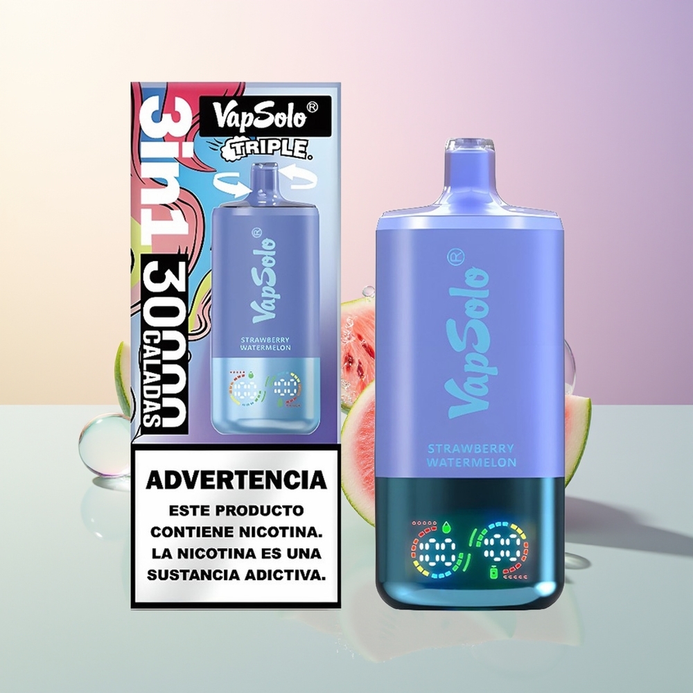 VapSolo Triple 30000 Puffs Strawberry Watermelon  Blueberry Ice 40ml 3-Tank Type-C
