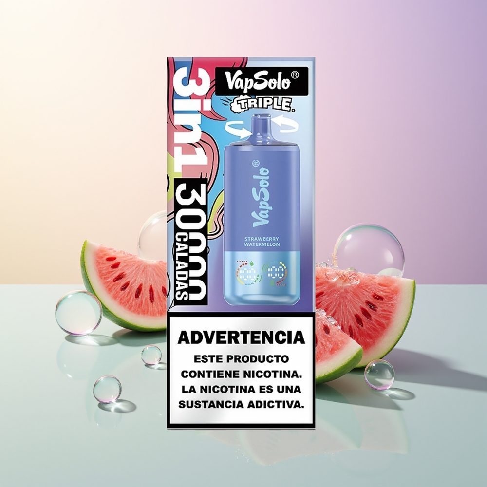VapSolo Triple 30000 Puffs Strawberry Watermelon  Blueberry Ice 40ml 3-Tank Type-C