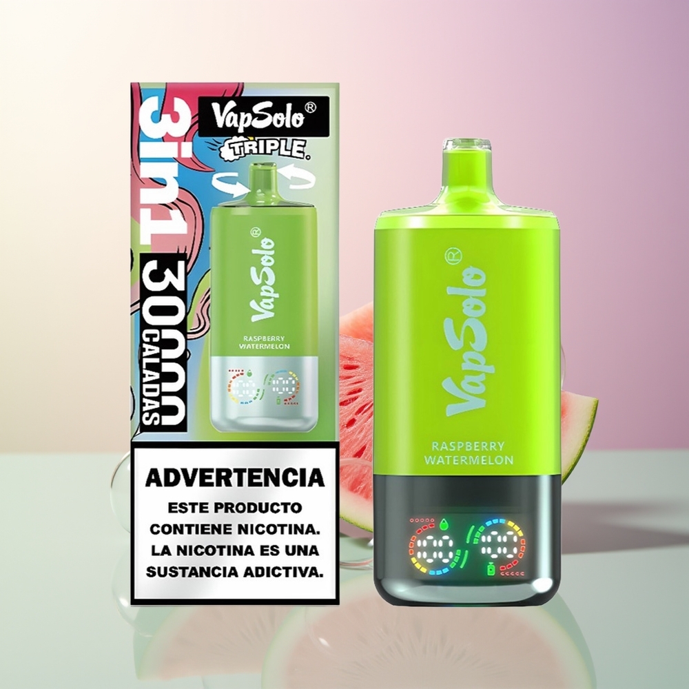 Vapsolo Triple 30000 Puffs 40ml Raspberry Watermelon 3 Oil Tank Type-C