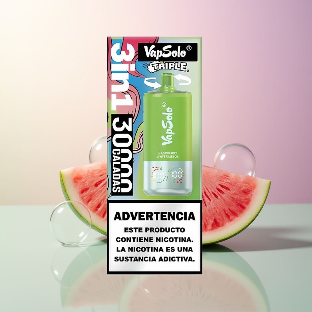 Vapsolo Triple 30000 Puffs 40ml Raspberry Watermelon 3 Oil Tank Type-C