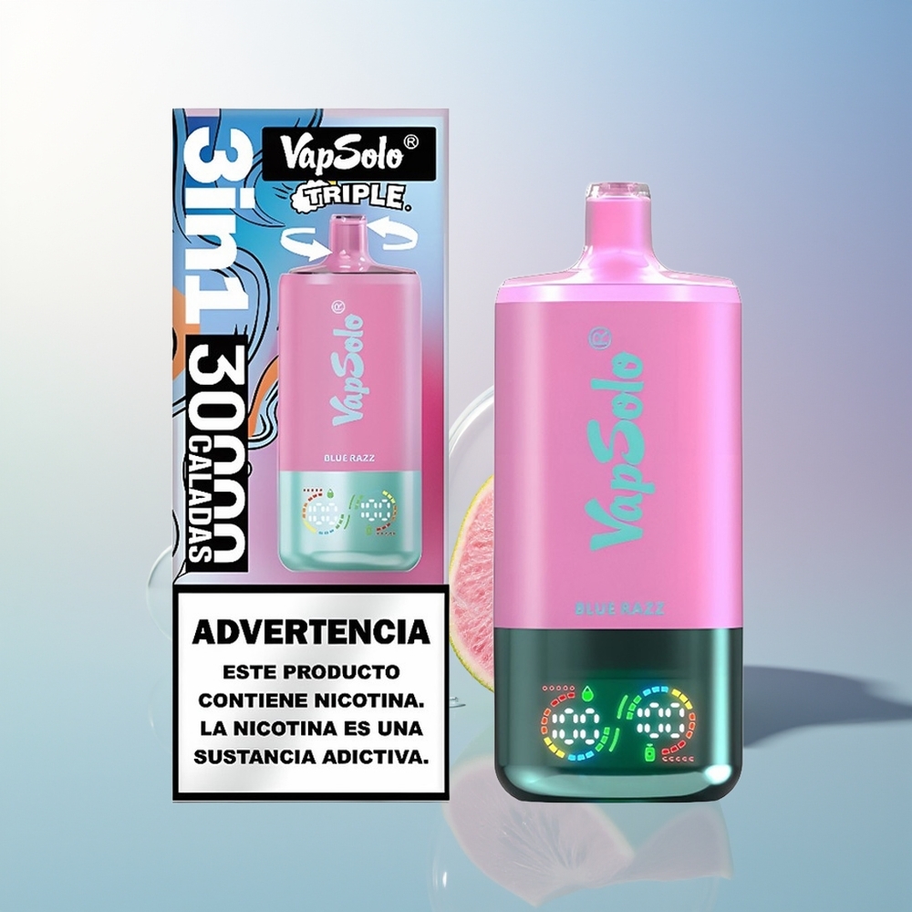 Vapsolo Triple 30000 Puffs Blue Razz Disposable Vape with 40ml E-Liquid  Type-C Charging