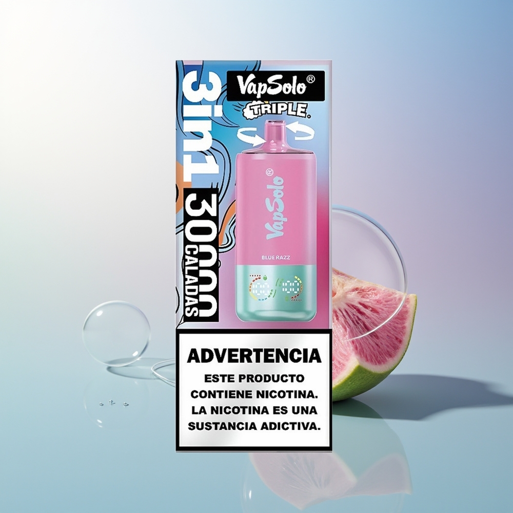 Vapsolo Triple 30000 Puffs Blue Razz Disposable Vape with 40ml E-Liquid  Type-C Charging
