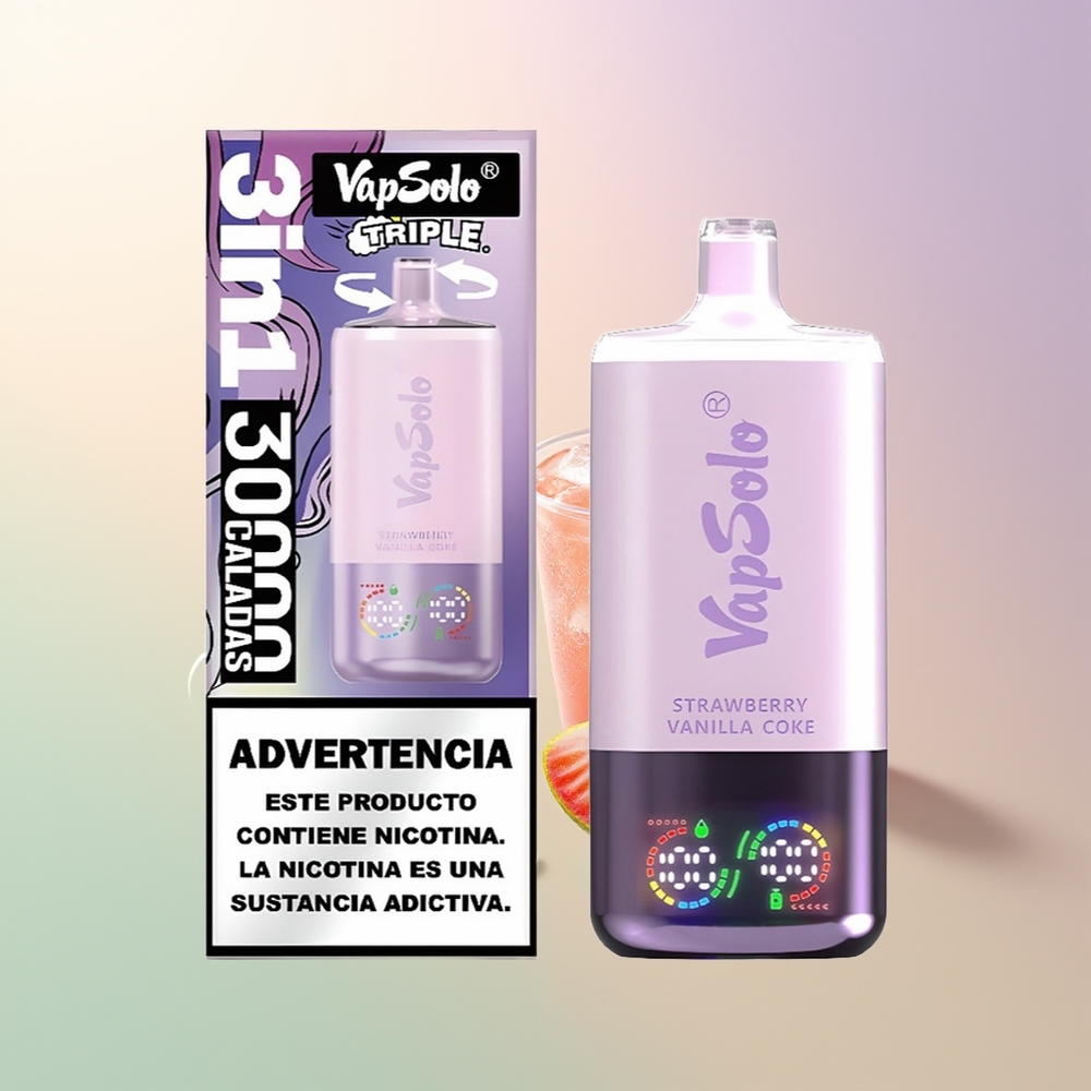 Vapsolo Triple 30000 Puffs Strawberry Vanilla Coke 40ml 3 Oil Tanks Type-C