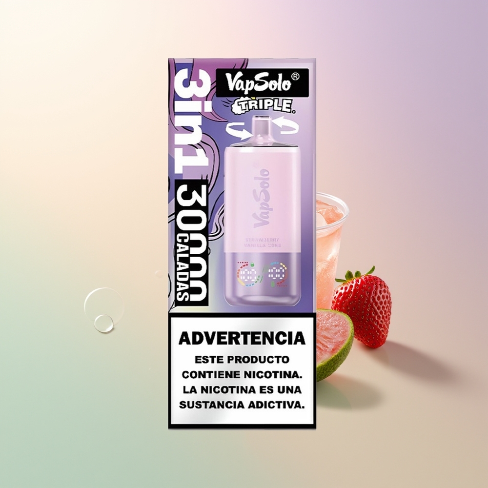 Vapsolo Triple 30000 Puffs Strawberry Vanilla Coke 40ml 3 Oil Tanks Type-C